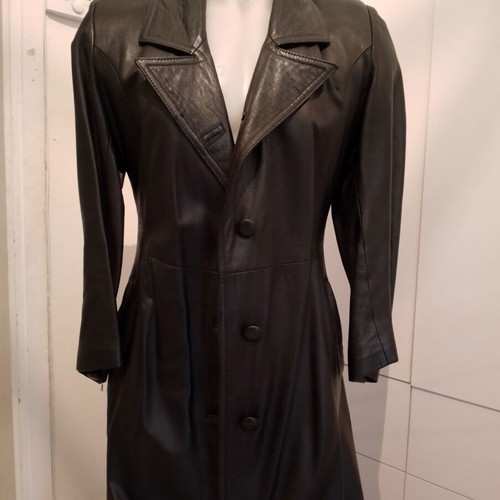 Leather women's flared coat used, black
