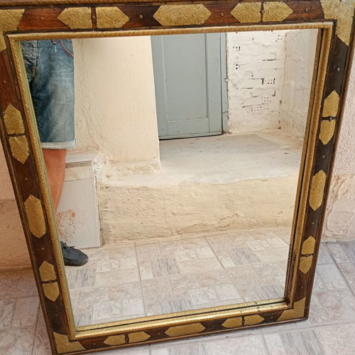 Mirror with brass leaves like new, large wooden frame