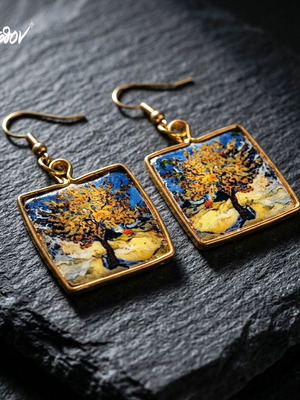 Van Gogh "Mulberry" Earrings new, gold-plated steel, cold porcelain
