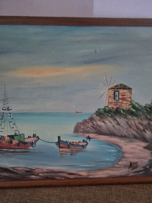 Seascape painting with wooden frame like new 100x70 cm