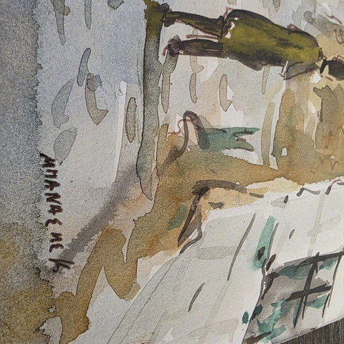 Kostas Banasis watercolor Greek village like new
