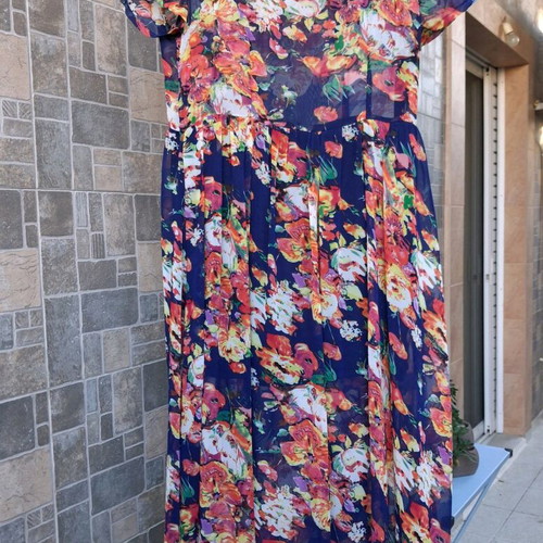 Floral dress M/L like new, midi to maxi, blue multicolor