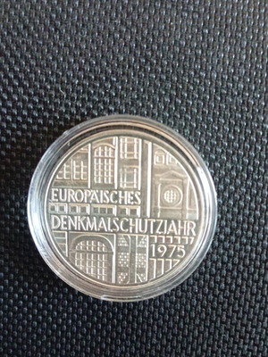 Silver German 5 Mark coin 1975 European Year of Monument Protection