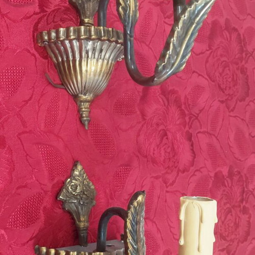 Two vintage brass wall sconces from the 1960s