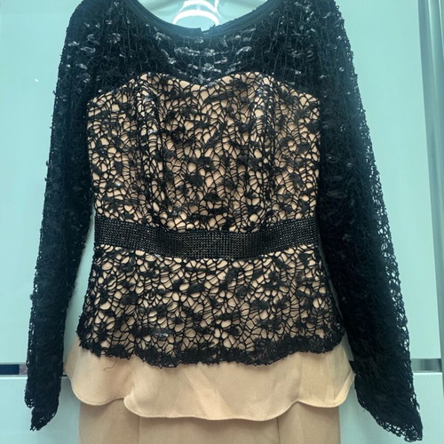 Maxi dress like new with black lace for wedding or christening