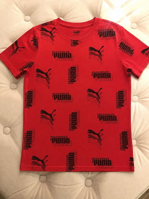 Puma red shirt with all over logo print like new, size S