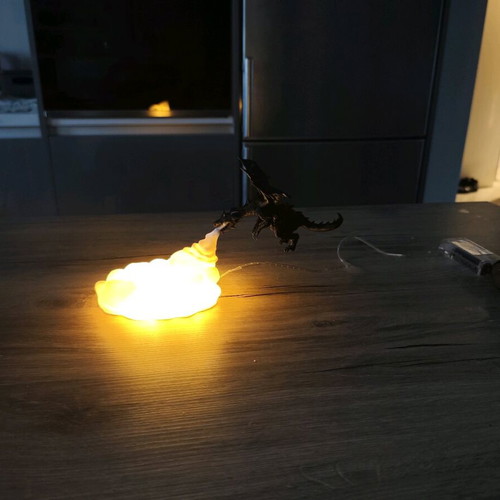 LED Dragon Lamp 3D Printed with Flame Effect New