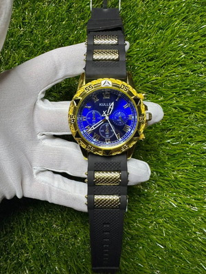 Luxury Watch Gold Tone With Blue Dial And Rubber Strap New
