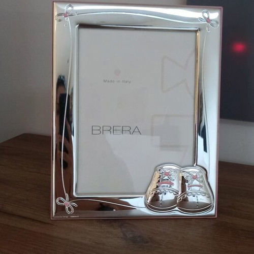 Brera silver baby photo frame new with booties