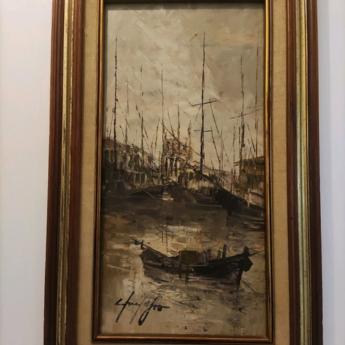 Painting by Stamatina Marnezou like new, 30x60 with solid wood frame