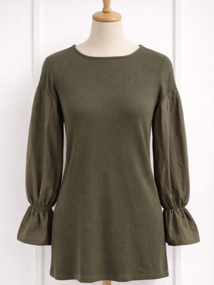 Oversized dark green khaki blouse dress with elastic sleeves Bershka medium new