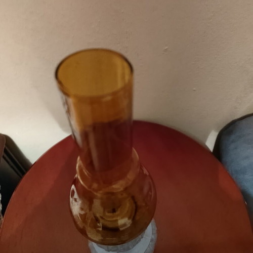 Vintage oil lamp collectible with brown glass chimney like new