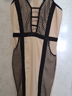 Midi dress with unique bust black beige like new, size L