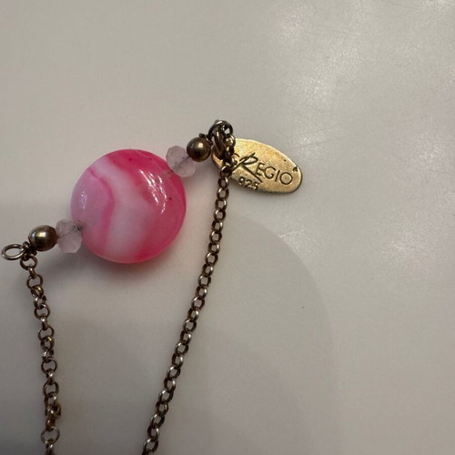 Gregio women's long necklace gold-plated 925 silver like new with pink stones