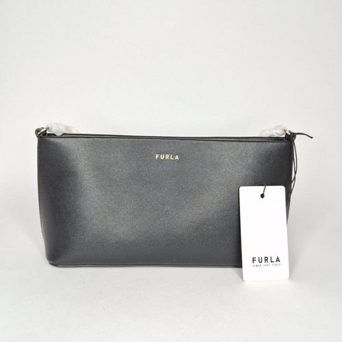 Furla Venere Classic crossbody bag new, black leather with gold chain