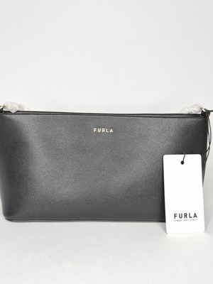 Furla Venere Classic crossbody bag new, black leather with gold chain