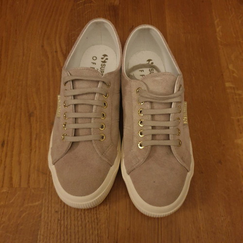 Superga beige suede sneakers new, size 39, with laces and ribbons