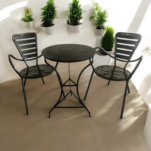 Metal coffee table with 2 black chairs new