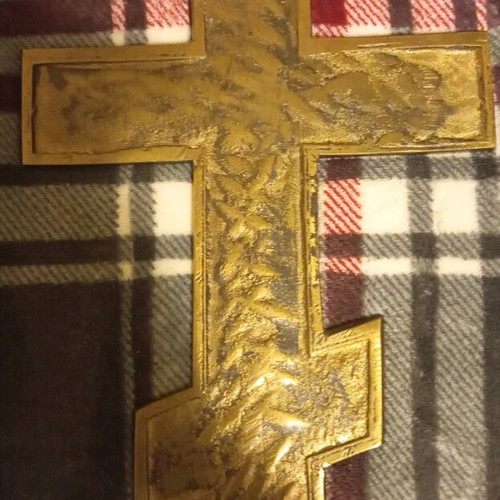 Antique Large Orthodox Brass Wall Cross like new
