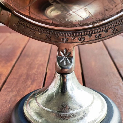Decorative metal globe with wooden base like new