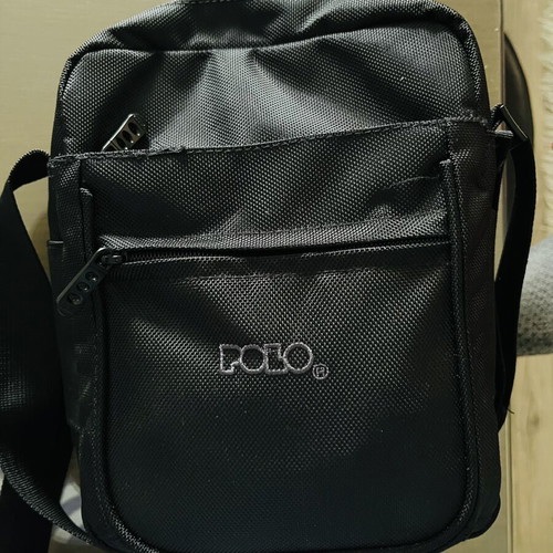 Polo crossbody bag, black, 3 outer pockets