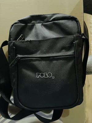Polo crossbody bag, black, 3 outer pockets