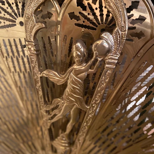Vintage fireplace decorative screen used, solid brass peacock fan style
