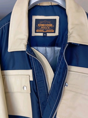 Union Mills leather jacket new, size XL, blue and beige