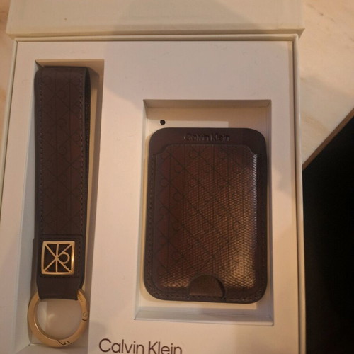 Calvin Klein Monogram Logo Key Fob and Card Holder Purple New