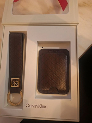 Calvin Klein Monogram Logo Key Fob and Card Holder Purple New