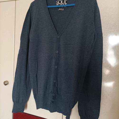 Solid men's cardigan used, blue, size L