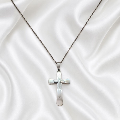 Handmade necklace with stainless steel cross and chain, new