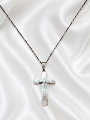 Handmade necklace with stainless steel cross and chain, new
