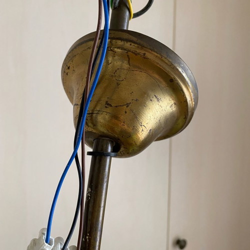 Chandelier used with pistachio opal glass and bronze 5-light