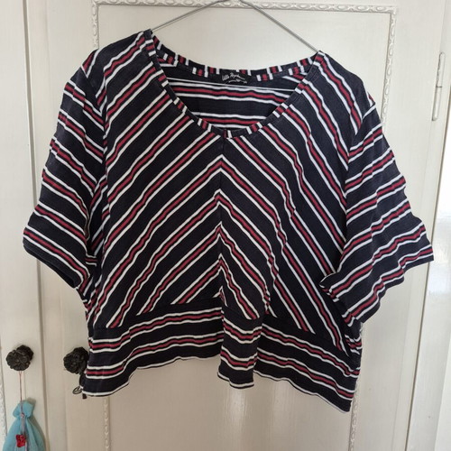 Ulla Popken shirt used, cotton, size XXXL, blue and red