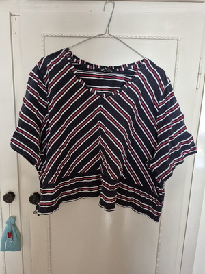 Ulla Popken shirt used, cotton, size XXXL, blue and red