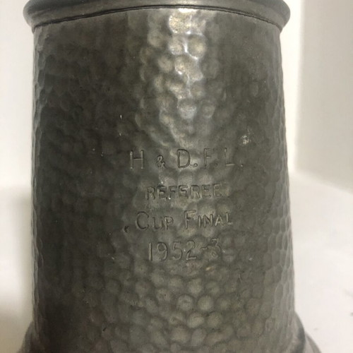 English pewter tankard jug used, vintage hammered finish