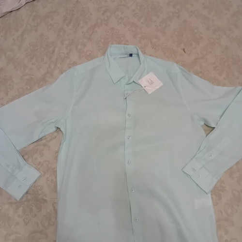 Men's turquoise linen shirt, 70% linen 30% cotton, size L