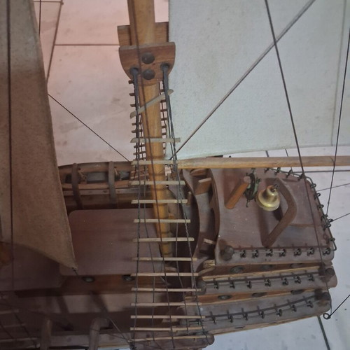 Handmade sailing ship used, 1.20m length, 1m height, collectible