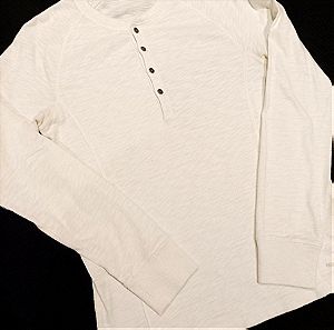 Calvin Klein λευκή μακρυμάνικη αντρική μπλούζα με μεταλλικά κουμπια, μέγεθος medium