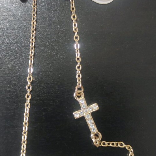 Steel bracelet new, gold color with rhinestones