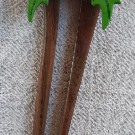 Vintage wooden hairpin with leather flower, like new