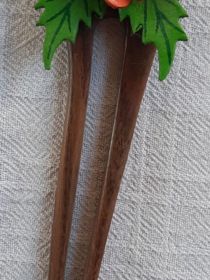 Vintage wooden hairpin with leather flower, like new