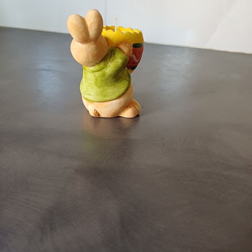 Ceramic Easter candle holder bunny with white candle like new