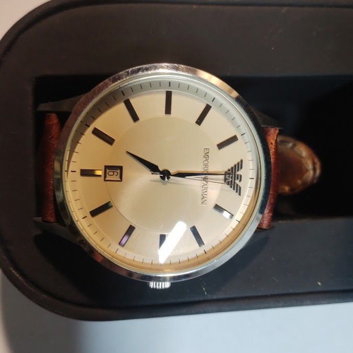 Emporio Armani wristwatch with leather strap like new