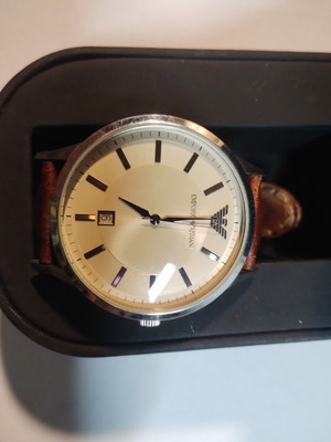 Emporio Armani wristwatch with leather strap like new