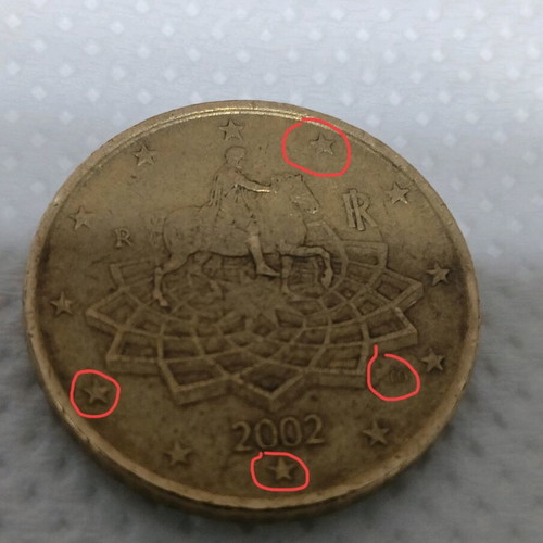 Italian 50 cent euro coin 2002 used with minting error