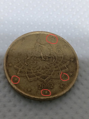 Italian 50 cent euro coin 2002 used with minting error