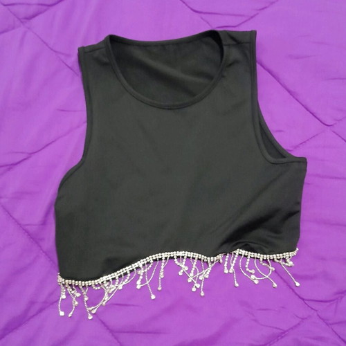 Evening crop new, black with silver fringes