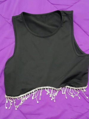 Evening crop new, black with silver fringes